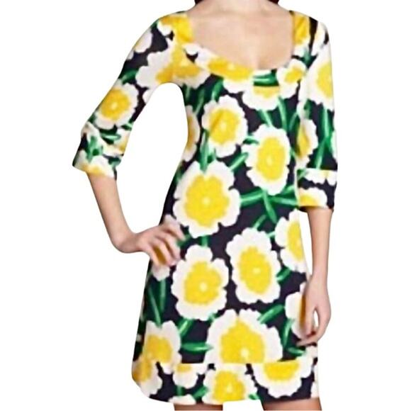 DIANE VON FURSTENBERG DRESS 2 DVF Y2K RETRO SILK FLORAL SHORT MINI DRESS YELLOW - Picture 1 of 4